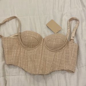 Nude Meshki Adina Tweed Strappy Corset Crop Top size Small